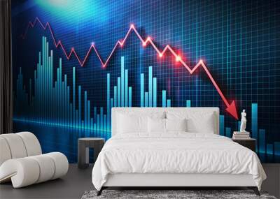 A 3D graph showing market down with arrows and charts Wall mural