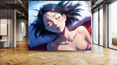 A glamorous woman in a bra sleep in bed room Wall mural