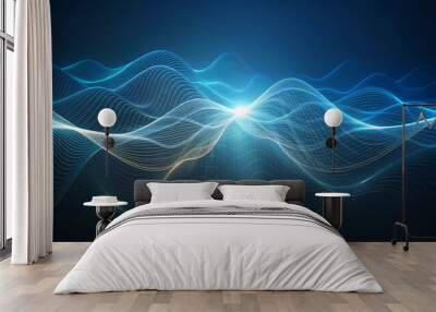 Fractal light energy wallpaper, abstract realms flow in blue wave pattern design Wall mural