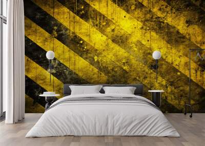 Grunge hazard stripes background with textured design Wall mural