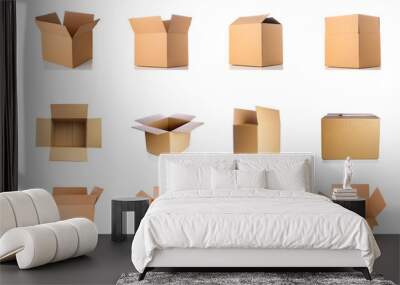 set of cardboard boxes on white background Wall mural