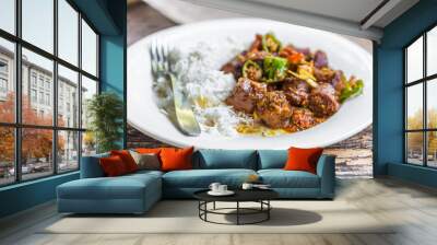 assiette de riz et de rougail saucisses, spécialité culinaire réunionnaise Wall mural