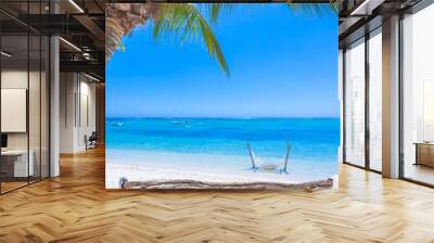 Hammock on tropical beach with palm trees, Mauritius  Wall mural