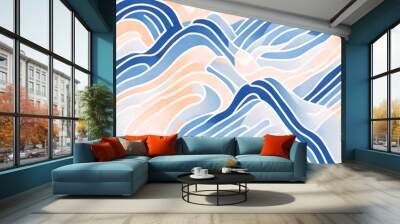 seamless background watercolor lines and waves, blue and gold shades colors , minimalist tiling art , Generative AI Wall mural