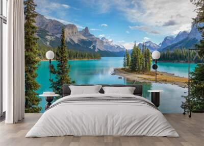 Spirit Island in Maligne Lake, Jasper National Park, Alberta, Canada Wall mural