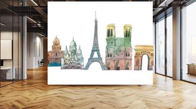 City of Paris Skyline famous landmarks travel and tourism waercolor illustration Wall mural