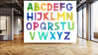 Colored pencils alphabet font type handwritten hand draw abc letters Wall mural