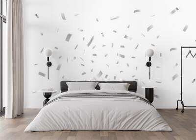 Falling shiny silver confetti. Vector illustration celebration background. Wall mural