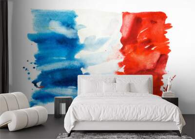 Flag of France, hand drawn watercolor illustration Wall mural