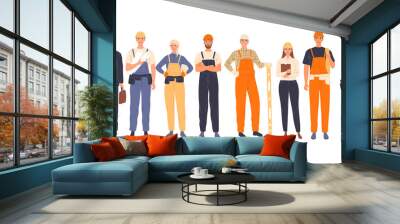 Group of construction workers in uniform, men and women of different specialties chief, engineer, worker Wall mural