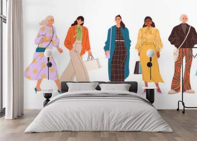 Set of stylish fashionable girls and young women Wall mural