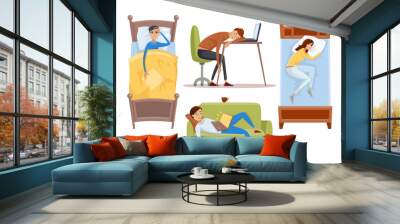 Sleeping young woman at home vector illustration Wall mural