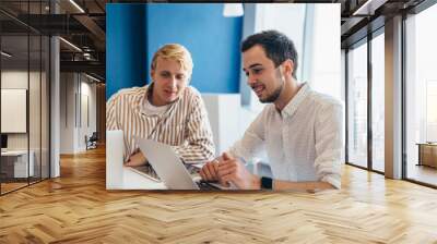 Two men having friendly discussion during work. Wall mural