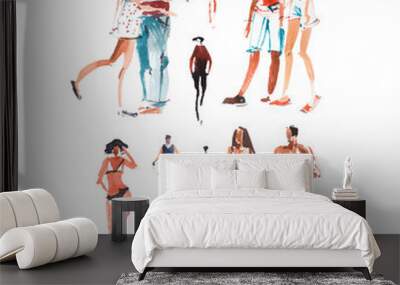 Walking people Watercolor illustration Quick sketch drawing, speed paint. Wall mural