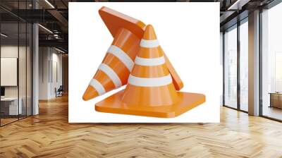 3D Cone Model Sport Limits and Barriers. 3d illustration, 3d element, 3d rendering. 3d visualization isolated on a transparent background Wall mural