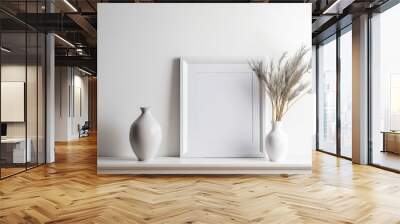 Empty square frame mockup with two vases in minimalist interior Wall mural