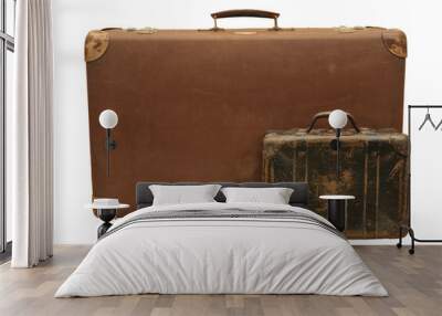 two wooden suitcase with different size, isolated on white. Wall mural