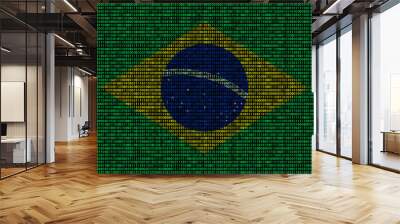 Brazil flag superimposed on duplicate computer code that permeates each other. The matrix-like binary code consists of 0s and 1s and has a vertical position.	 Wall mural