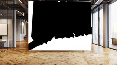 Contour map of the state of Connecticut, USA. Vector graphic illustration on a transparent background with black region borders Wall mural