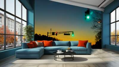 Colorful sunset at traffic on highway with cars Wall mural