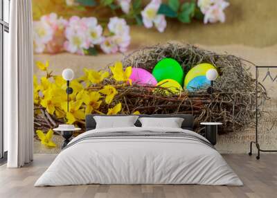 Easter background with colorful Easter eggs traditional Wall mural