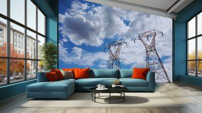 Electricity power station at a sunset.  High-voltage support. clouds in the sky - scale power plant danger. power plant at sunset. electrics Wall mural