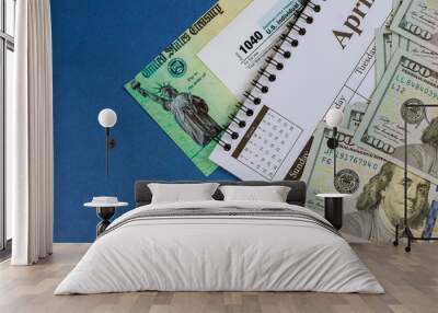 Form 1040 U.S. individual income tax return of spiral calendar one hundred dollar bills Wall mural