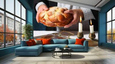 Heap of sweet round sabbath challah bread with Wall mural