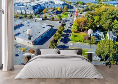 In New Jersey, United States, a view from an aerial perspective of beautiful small American town near road with cars Wall mural