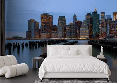 New York City. Manhattan downtown skyline skyscrapers in dusk evening. Wall mural