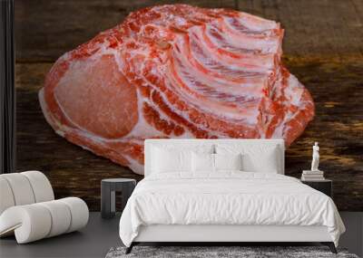 Raw pork meat isolated on wooden background. Wall mural