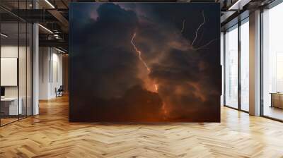 Thunderstorm with lightning Multiple forks of lightning pierce the night sky Wall mural