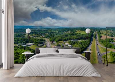 View of the mountains in West Virginia valley from intersection traffic circle road in Daleville town Wall mural