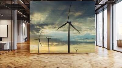 Wind turbines windmill energy farm the beautiful sunset in Texas Wall mural