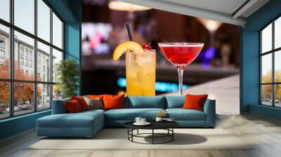 Yellow Red Cocktails In A Bar With Lighting Wall mural