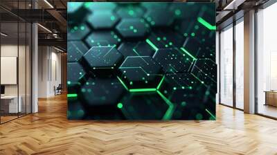 Abstract metallic green lines black cyber geometric lines
 Wall mural