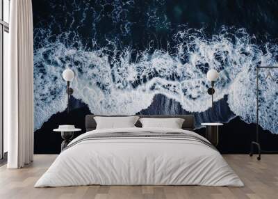 Aerial drone view or top view perspective photography of a beautiful transparent clear sea or ocean waves  Wall mural