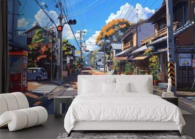 city streets landscape anime style
 Wall mural