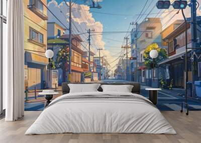 city streets landscape anime style Wall mural