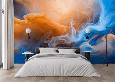 Color smoke cloud. Ink water splash. Defocused bright orange red vapor texture wave  Wall mural