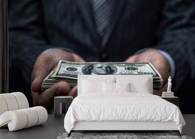 man holding wad of money and showing
 Wall mural