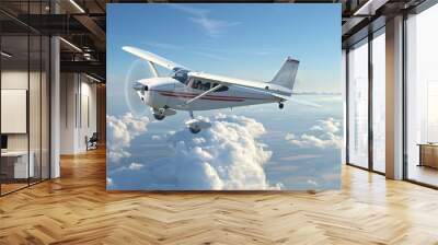 private small engine clouds single flight airplane cloud wheel travel plane flying aeroplane aircraft blue aero commuter wing brown pilot cessna transportation dramatic Wall mural