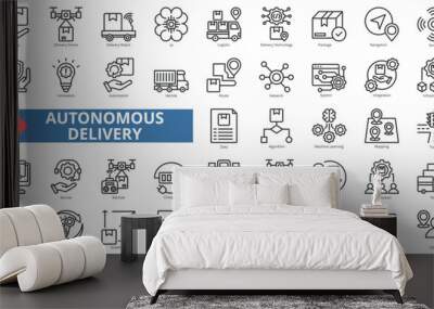 Autonomous delivery icon collection set. Containing drone, robot, ai, logistic, technology, package, navigation icon. Simple line vector illustration. Wall mural