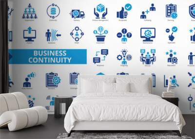 Business continuity icon collection set. Containing capability, organization, delivery, product management, acceptable, following, planning icon. Simple flat vector. Wall mural