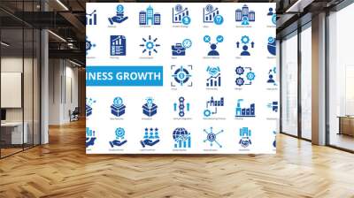 Business growth icon collection set. Containing market share, planning, revenue, decision making, strategy, idea, opportunity icon. Simple flat vector Wall mural