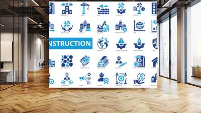 Construction icon collection set. Containing building, project, skyscraper, crane, build, equipment, prepared icon. Simple flat vector Wall mural