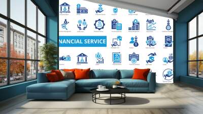 Financial service icon collection set. Containing bank, advisor, money, wealth management, insurance, foreign exchange, mutual funds icon. Simple flat vector. Wall mural