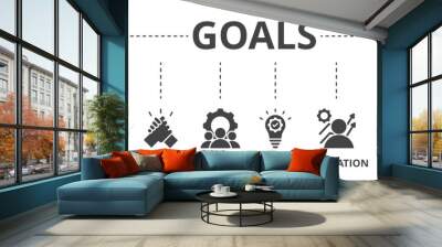 Goals concept icon illustration contain plan, vision, support, team, ideas, motivation, strategy and success. Wall mural