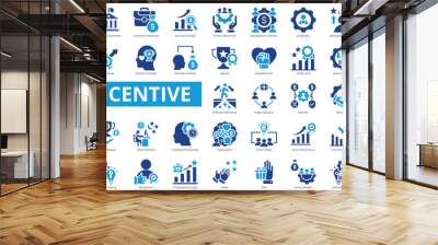 Incentive icon collection set. Containing higher level performance, government, business, economic analysis, human resources, management practice, employee icon. Simple flat vector. Wall mural