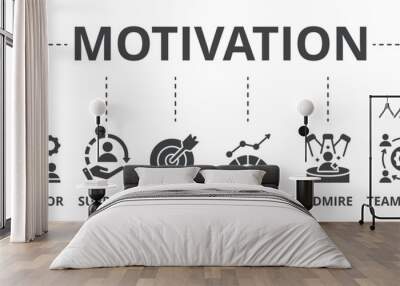 Motivation concept icon illustration contain vision, mentor, support, goal, performance, admire, teamwork and success. Wall mural